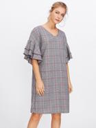 Shein Layered Bell Sleeve Plaid Dress