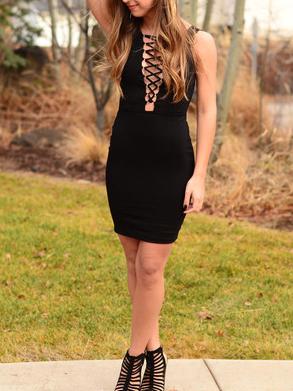 Shein Black Backless Lace Up Bodycon Dress