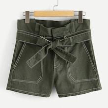 Shein Tie Waist Pocket Denim Shorts