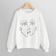 Shein Drawstring Sketch Print Pullover