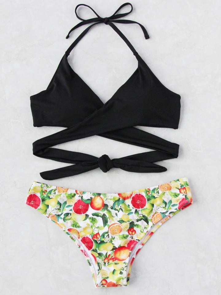 Shein Cross Wrap Mix And Match Halter Bikini Set