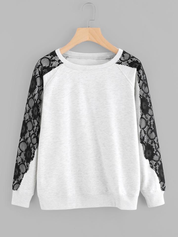 Shein Contrast Floral Lace Marled Sweatshirt
