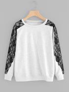 Shein Contrast Floral Lace Marled Sweatshirt