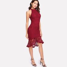 Shein Ruffle Dip Hem Fitted Lace Dress