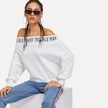 Shein Letter Print Off The Shoulder Sweatshirt