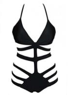 Rosewe Solid Black Hollow Design Halter Bikini For Swimming