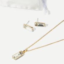 Shein Crystal Bar Necklace & Stud Earrings