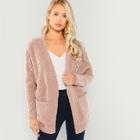 Shein Patch Pocket Open-front Teddy Coat