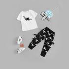 Shein Toddler Boys Dinosaur & Letter Print Tee With Pants