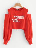 Shein Open Shoulder Raw Edge Cut And Sew Crop Pullover