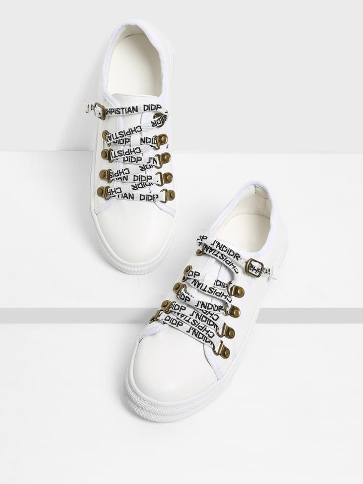 Shein Letter Strap Design Round Toe Pu Sneakers
