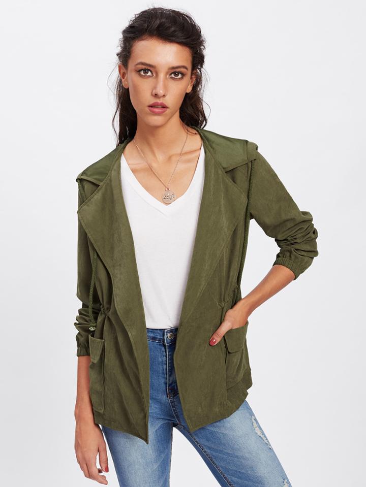 Shein Drawstring Patched Pocket Hoodie Jacket