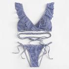 Shein Plus Striped Ruffle Strappy Bikini Set