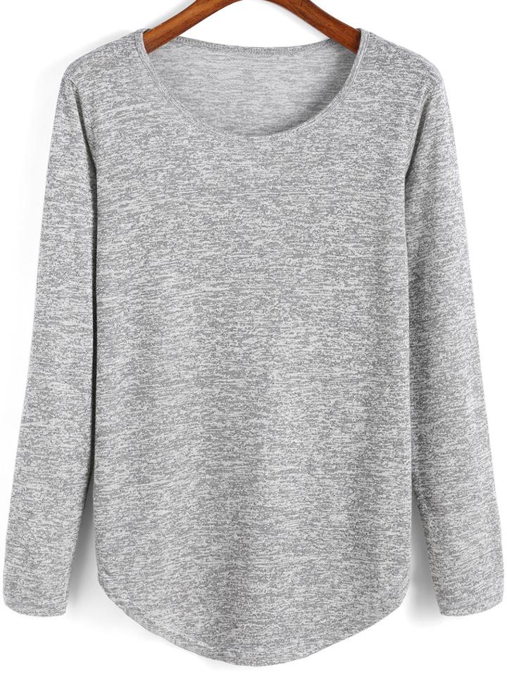 Shein Grey Round Neck Curved Hem T-shirt