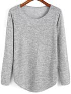Shein Grey Round Neck Curved Hem T-shirt