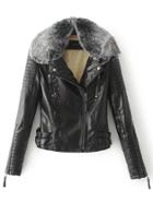 Shein Quilted Sleeve Pu Jacket With Faux Fur
