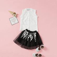 Shein Girls Lace Top With Mesh Overlay Skirt
