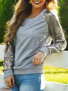 Shein Grey Sequined Long Sleeve Sweatshirts