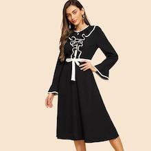 Shein Contrast Binding Ruffle Trim Bell Sleeve Dress