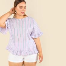 Shein Plus Frill Trim Striped Print Top