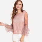 Shein Layered Sleeve Floral Appliques Blouse