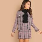 Shein Frayed Trim Tweed Coat & Skirt Set