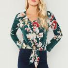 Shein Knot Front Floral Print Shirt