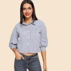 Shein Pocket Patched Striped Shirt