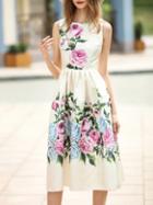 Shein Beige Flowers Print A-line Dress