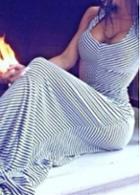 Rosewe Scoop Neck Sleeveless Stripe Print Maxi Dress