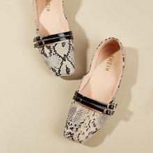 Shein Buckle Decor Snakeskin Print Flats