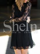 Shein Black Cut Out Lace Sleeve Pleated Dress