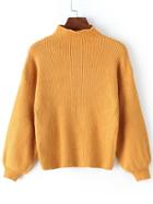 Shein Yellow Mock Neck Lantern Sleeve Crop Sweater