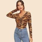 Shein Tiger Pattern V Neck Tee