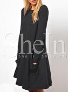 Shein Grey Long Sleeve Pockets Casual Dress