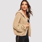 Shein Drop Shoulder Zip Front Hooded Teddy Jacket