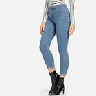 Shein Letter Embroidered Roll Up Jeans