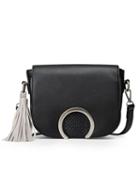 Shein Ring Flap Crocodile Emobossed Tassel Bag - Black