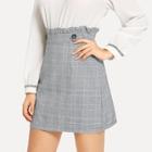 Shein Double Button Frill Trim Checked Skirt