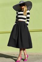 Shein Black Flare Pleated Midi Skirt