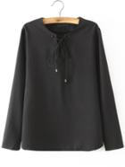 Shein Black Long Sleeve Lace Up Loose Blouse