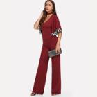Shein Lace Contrast Bell Sleeve Choker Neck Jumpsuit