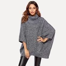 Shein High Neck Dip Hem Poncho Sweater