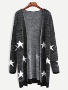 Shein Black Star Pattern Open Front Long Sweater Coat