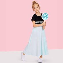 Shein Girls Lettering Tape Detail Color Block Dress