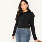 Shein Plus Puff Sleeve Solid Fitted Tee