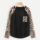 Shein Contrast Cheetah Print Raglan Sleeve Tee