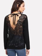 Shein See Through Lace Contrast Back Self Tie Tee