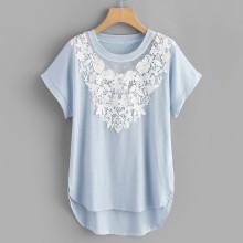Shein Contrast Lace Dip Hem Tee