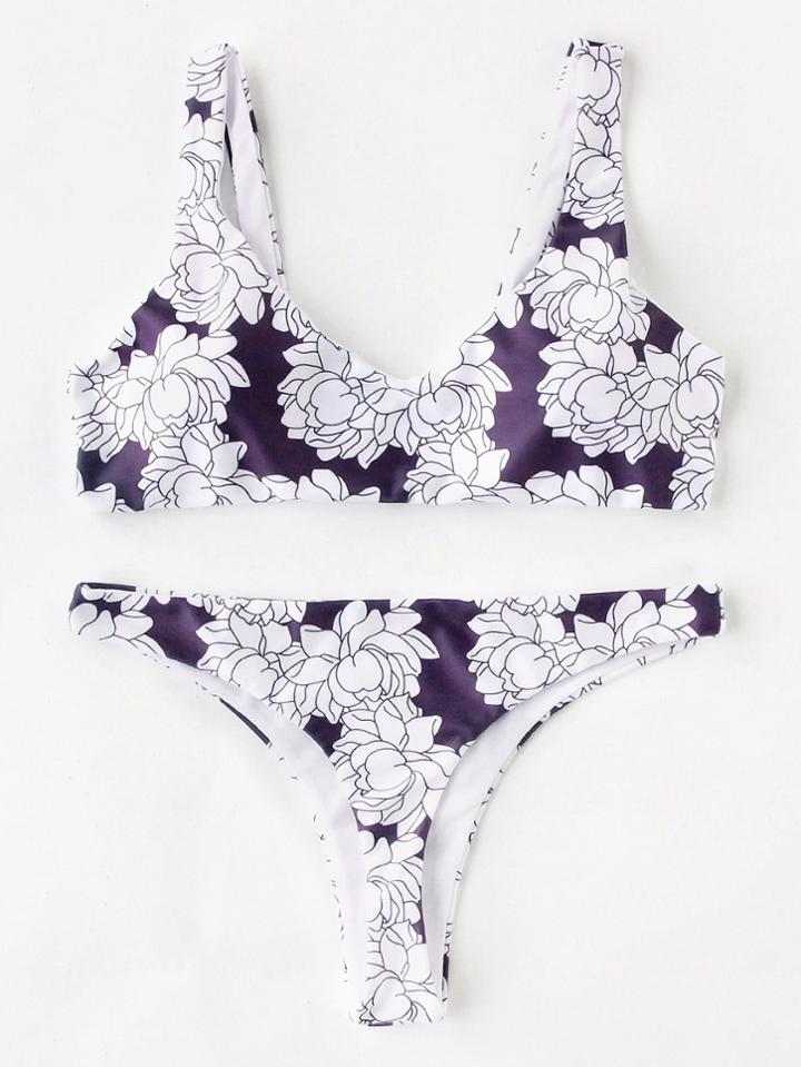 Shein Calico Print Double Strap Bikini Set